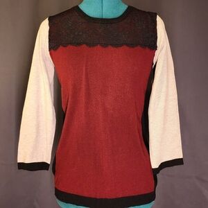 Burgundy and Black Lace Women's Blouse